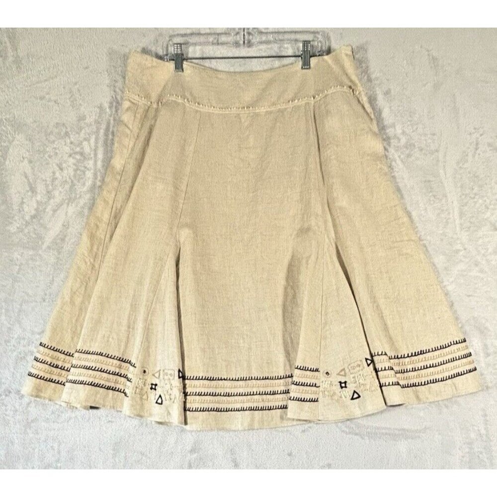 Chico's Women's Sz 3 Linen Skirt Simply Classy Chic A-Line Embroidered Hem